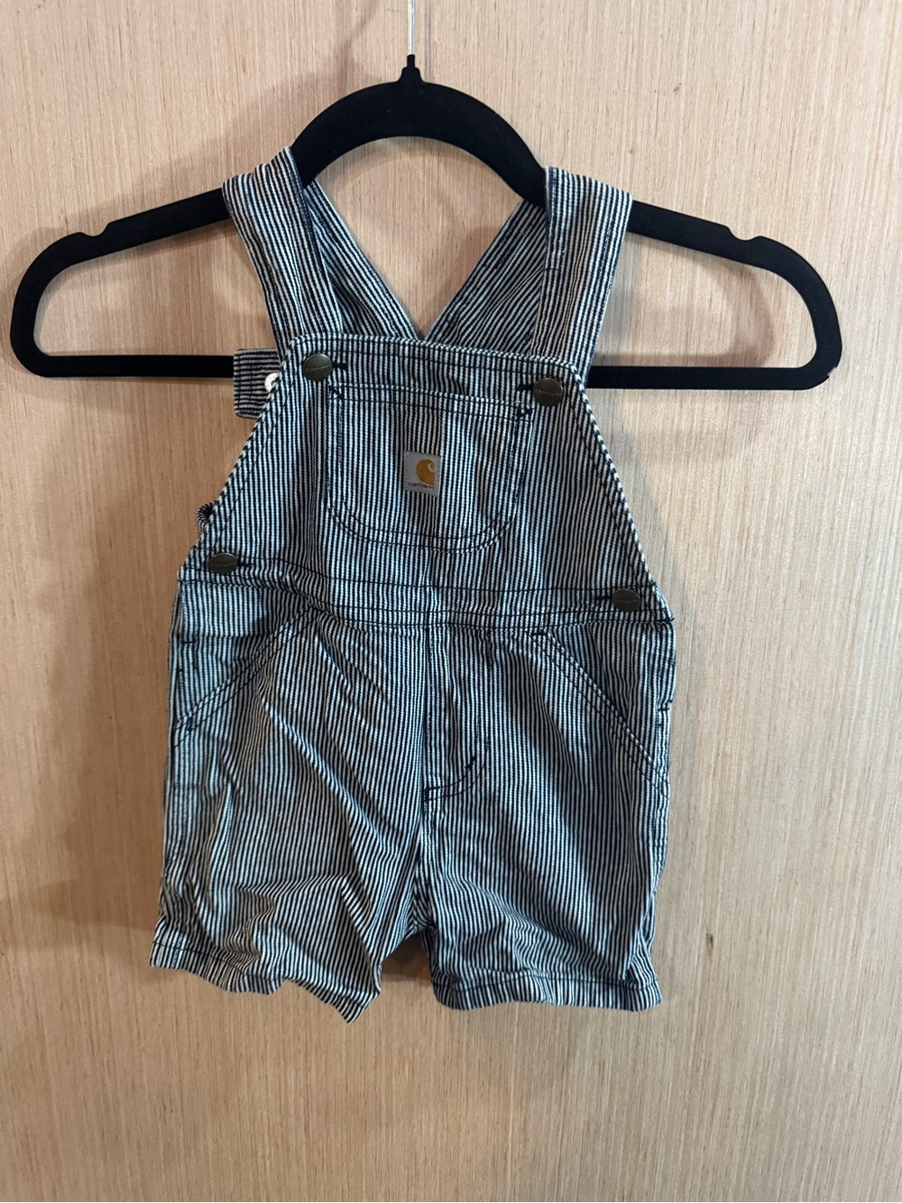 Carhartt Kids Black and White Stripe Short Overalls Size 2T